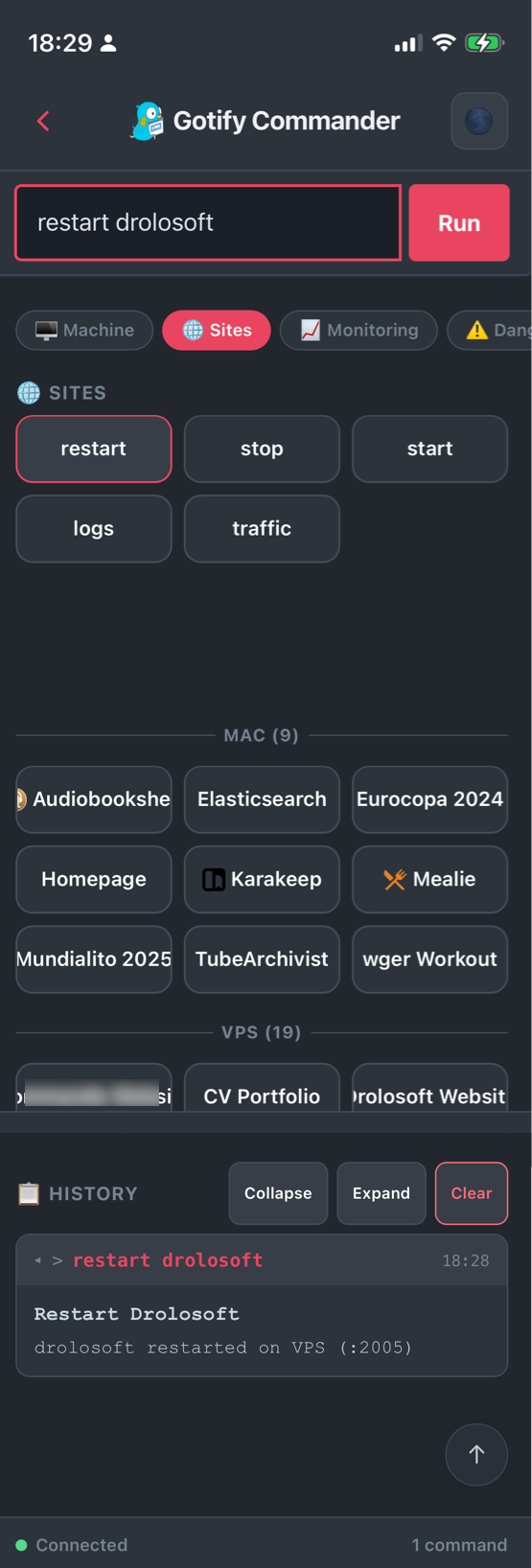 iPhone — restart service from phone