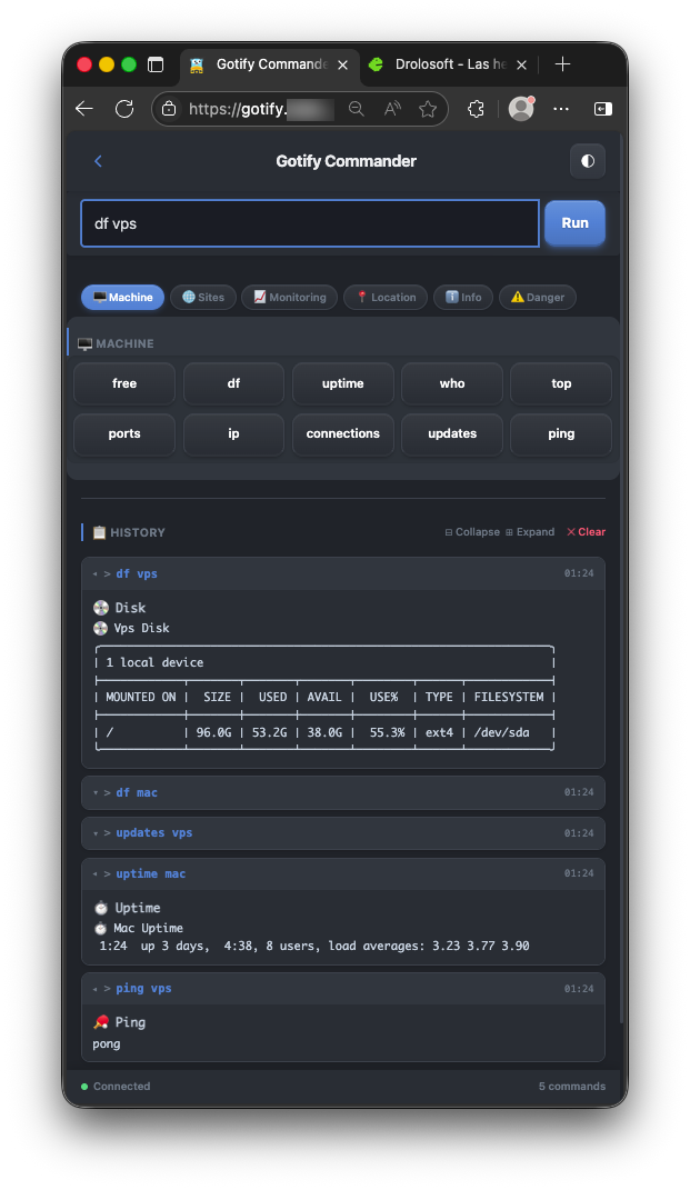 Gotify Commander Web UI Control Panel